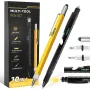 9-in-1 Multi-Tool Stylus Pen LED Light Screwdriver Ruler Bottle Opener Heavy Duty Aluminum Portable Design Perfect Gift for DIY Enthusiasts Handymen Extra Refills Black Yellow