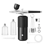 Mini aerograf portabil cu compresor 23 psi 12V Aerograf fără fir reîncărcabil pentru nail Art Cake Decoration Hidratare facială și pictură de modeleAliaj de aluminiu pentru aeronave premium