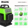 Livella laser a luce verde HILDA, ad alta precisione, 12 linee 3D, 16 linee 4D, facile da usare, con attacco a parete, alimentato a batteria, telecomando con batteria al litio