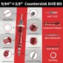 Woodworking Step Drill Bit Countersink Drill Bit with Adjustable Depth Stop 82 Degree Carbide Tipped with Replaceable Pilot Drill Bit1/4\ Quick Release Hex Shank for Woodworking Pilot Screw Holes