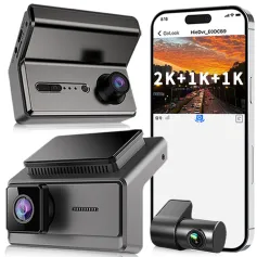 3 Camera Lens Car DVR 2K+1K+1K WIFI Triple Camera Dash Cam High-Definition Universal Three-Recording Car Monitoring Driving Recorder Mobile Phone Interconnection Auxiliary Monitoring