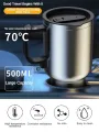 500ML 12V Car Heating Cup Insulated Water Cup Travel Mug Bottle Car Electric Kettle Car Heating Cup Stainless Steel Thermos Heating Water Bottle Car Kettle Thermos Water Tea Milk