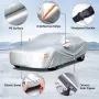 190T Polyester Car Full Covers All Weather Automobiles Outdoor With Windproof Strap 6 Reflective Strips for Sedans Coupes Silver UV Risistant Rainproof Dustproof Snowproof