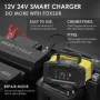 FOXUR 12V 24V 7 Charge Stages Portable Car Motorcycle Battery Charger For Calcium Gel AGM Wet LiFePO4 Lead Acid Battery