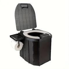 PU Portable Folding Toilet with Cover, Mobile Camping Toilet, Compact Travel Potty for Adults and Kids, Suitable for RV, Car, Camping, Hiking, and Outdoor Activities