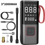 80W Portable Electric Air Pump Power Bank 2000mAh x 3 Cordless Car Air Pump For Car Tires Bicycles with LED Emergency Light