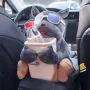 2 in 1 Car Mounted Tissue Box Cartoon Plush Doll Auto Armrest Box Hanging Paper Drawer Storage Car Trash Can Tissue Holder