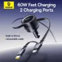 Baseus Car Charger Dual Retractable Cable PD QC SCP AFC PPS Fast Charging 180° Rotating For Tablet for iPhone for Samsung Huawei Xiaomi