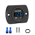 12V 24V Car Voltmeter LED Digital Display Panel Waterproof Waterproof Round Voltage Gauge with Terminals for Car Motorcycle Travel Trailer Truck Boat ATV UTV