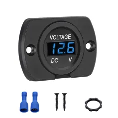 12V 24V Car Voltmeter LED Digital Display Panel Waterproof Waterproof Round Voltage Gauge with Terminals for Car Motorcycle Travel Trailer Truck Boat ATV UTV