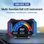 P25 Car HUD Head-up Display LCD OBD Multifunctional Incline Meter Displaying Car Speed Water Temperature Fuel Consumption