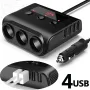 Adaptador de cargador de coche de 120 W, 3 enchufes, 4 USB, 12 V/24 V, divisor de enchufes con monitor de voltaje, interruptor independiente