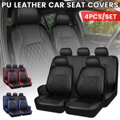 4 pcs/set Luxury PU چەرمی کورسی سەیارە داپۆشراوە کۆمەڵەی تەواو بێ خلیسکان جیهانی گونجاوە بۆ ئۆتۆمبێل بارهەڵگر SUV کیسەی هەوایی گونجاو ڕەش شینی سوور پارێزەری کورسی