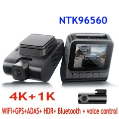4K+1080P HD Dual Lens Car Dash Cam 2.4-inch LCD Screen Front And Rear Driving Recorder HDR Bluetooth ADAS Warning Wifi