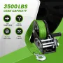 Heavy Duty 3500lbs Boat Trailer Winch with 33ft Green Strap Manual Winch Handle Dual Gear 4 1/8 1 Ratio for Boats Jet Skis Marine