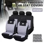 3D Tyre Embossed Car Seat Covers Full Set Airbag Compatible Breathable Fabric Universal Fit for Cars SUVs Sedans Trucks Easy Installation