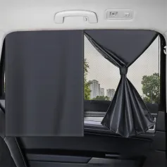 Double Layer Car Window Sunshade UV Protection Mesh Magnetic Install Black Side Glass Cover Heat Block Vision Enhancement Universal