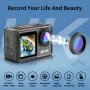 AUSEK 5K 30FPS Action Camera Dual Screen Outdoor Anti-Shake Action Camera HD Waterproof Helmet 1.4-Inch Front Screen 2.0-Inch Rear Screen Cycling Recorder
