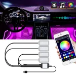 Car Led Interior Ambient Foot Strip Light Kit With USB Lighter Backlight Music Control App RGB Auto Decorative Lamp