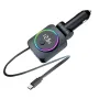 K38 4-in-1 Retractable Car Charger USB PD30W QC3.0 Type C Cable Ambient Lighting for Mobile Phone Fast Charge Car Plug QC Adapter