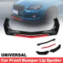 Car Front Bumper Lip Spoiler Glossy Universal Black Red ABS Easy Installation Improves Aerodynamics Stylish Design