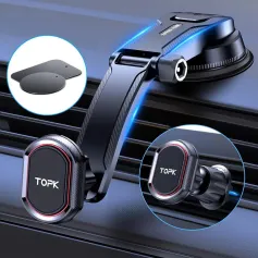 TOPK D37 Magnetic Car Phone Holder 2 in 1 Handsfree Stand Phone Mount for Dashboard / Air Vent for iPhone/Samsung Android