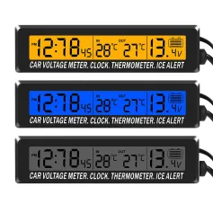 4 In 1 Clock Calendar Thermometer Car Multi-Function Color Screen Voltage With LCD Time Date Indoor And Outdoor Temperature Display