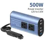 TATALIKEN Araba Güç İnvertörü 300/500W 12V ila 110V / 220V 6'sı 1 Arada Çoklu Çıkış İnvertörü Değiştirilmiş Sinüs Dalgası Araba Güç Dönüştürücüsü AB/ABD Standart Soketleri