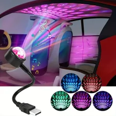 USB Car Atmosphere Lamp Music Rhythm Projector LED Car Magic Ball Lamp Party Stage Stage Voice Control Romantic