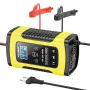 FOXSUR 12V 5A Motorcycle Car Pulse Repair Charger with LCD Display Intelligent Car Battery Charger for Calcium Gel and AGM Wet Batteries Yellow