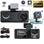 3 Lens Car Driving Recorder Dash Cam 1080p HD Night Vision 2.0 Inch Hidden Three-Record Car Camera with 64G Memory Card