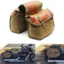 Motorcycle Bike Side Saddle Bag Canvas Luggage Khaki Bag 