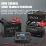 HTRC P10X2 12V 24V 10A Auto Motorcycle Battery Charger AGM Intelligent Repair Dual Channel Smart Car Battery Charger Lithium Lifepo4 Lead-Acid(AGM/Gel/SLA) for Car Boat