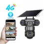 V380 4G 6MP Solar Security Camera 3-Lens System Dual-Charging Night Vision Motion Alerts Security Camera