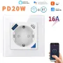 Tuya WiFi Smart EU Wall Socket with PD 20W Type-C & A Dual USB Fast Charger Outlet APP Remote Control Voice Control with Alexa Google Home