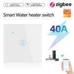 Tuya Zigbe 40A Smart Water Heater Switch EU Plug APP Remote Control Voice Timer Damp-proof Glass Panel Induction Touch Backlight Water Boiler Heater Support Alexa Google