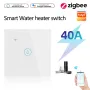 Tuya Zigbe 40A Smart Water Heater Switch EU Plug APP Remote Control Voice Timer Damp-proof Glass Panel Induction Touch Backlight Water Boiler Heater Support Alexa Google