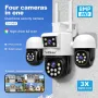 SriHome SH069 8MP Quad-Lens Security Camera with Full Color Night Vision 3X Digital Zoom 320° Pan 90° Tilt Two Way Audio Active Protection Outdoor Wireless Surveillance