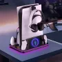 Per PS5/PS5 Slim Host Dock di ricarica multifunzionale con gancio per cuffie Caricabatterie doppio per gamepad Supporto di raffreddamento RGB con porta di uscita USB Organizzatore per spazio di gioco