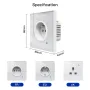 Tuya WiFi Smart 16A EU Socket Glass Panel Outlet Power Monitor Touch Plug Relay Status Light Mode Adjustable Smart Life App Voice Control with Alexa Google Assistant