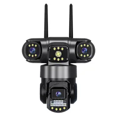 3レンズ6MP WiFi PTZカメラ インテリジェントワイヤレスナイトビジョン モーション認識 双方向オーディオ リアルタイム監視カメラ 屋外セキュリティ監視用