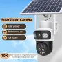Guudgo 2K 10X Zoom UHD Solar PTZ Security Camera with Solar Panel 360°HD Color Night Vision AI Motion Detection Two-way Voice Intercom Wireless Solar Powered Waterproof WIFI 4G Outdoor Camera