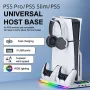 HA-8008 Gaming Stand with Cooling Fan RGB Light and Charging Dock for PS5 Slim and PS5 with Headphone Holder