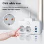 W602U EU Plug Extension Power Strip with 2 Power Sockets+3USB-A+USB-C Fast USB Charging Interface Multi-Outlet Wall Socket with LED Touch Switch for Home and Office