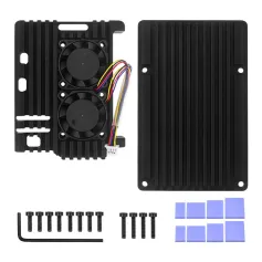 Custodia in metallo a dissipazione passiva per Raspberry Pi 5 5B, guscio in lega di alluminio con doppia ventola di raffreddamento