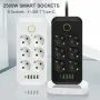 F06 2500 W UE Plugue CA Tomada Régua de Energia Cabo de Extensão Multitap Tomada Elétrica com 4 Portas USB + Tipo C Carregamento Rápido Tomadas Inteligentes para Casa