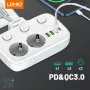LDNIO Multi-socket Power Strip 2 EU Outlet with 3 USB 1 Type-C Port Multiple Socket Switch European Splitter Socket