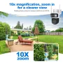 Guudgo 2K 10X Zoom UHD Solar PTZ Security Camera with Solar Panel 360°HD Color Night Vision AI Motion Detection Two-way Voice Intercom Wireless Solar Powered Waterproof WIFI 4G Outdoor Camera