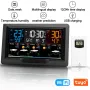 Tuya WIFI Smart Weather Station Color Screen APP Control Weather Alarm Clock Indoor and Outdoor Temperature Humidity Meter FJ3390TY