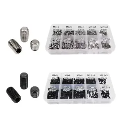 500pcs DIN913 Hex Hexagon Socket Allen Flat Point Set Screw Grub Bolt M2.5 M3 M4 304 A2 Stainless Steel Grade 12.9 Steel Kit with Box